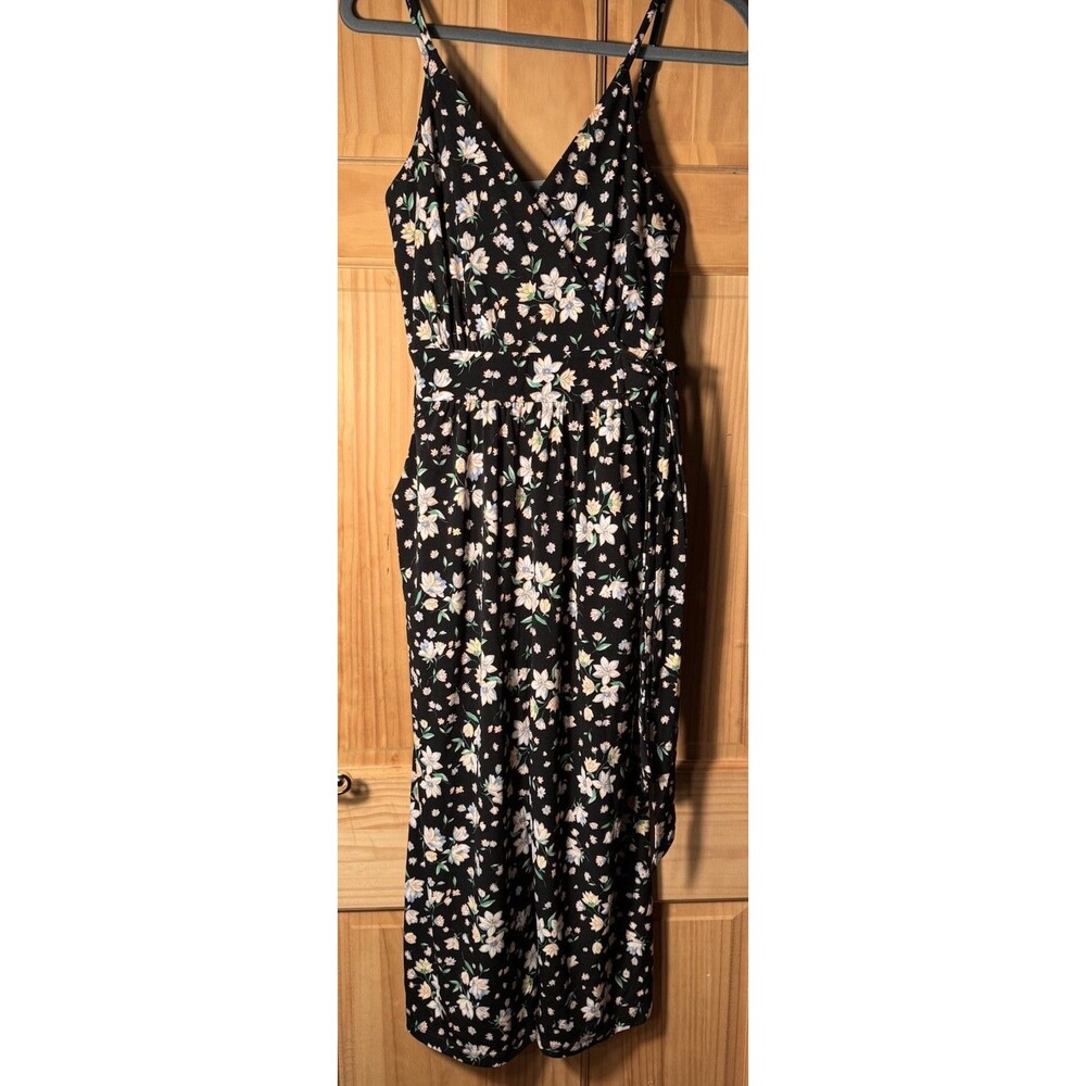 Kaileigh Women’s Black Floral Jumpsuit  Side Pockets Wide Leg Size Small NWOT